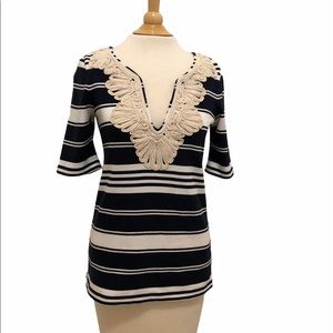 J. Crew Navy/White Striped Tunic w/Braided Trim XS